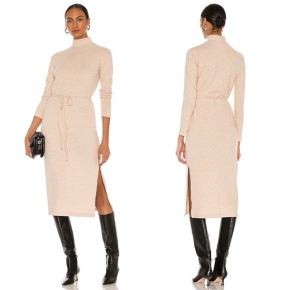 VINCE Long Sleeve Turtleneck Midi Dress In Marzipan